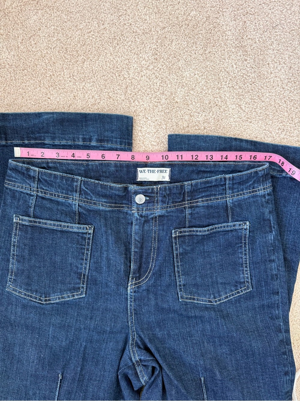 Free People Dark Indigo Flared Leg Jeans with Front Patch Pockets - Picture 6 of 12